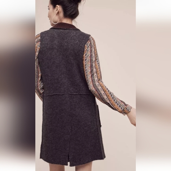 Anthropologie Moth Morris Wool Sleeveless Duster Vest Gray Maroon XS/S - Picture 3 of 17